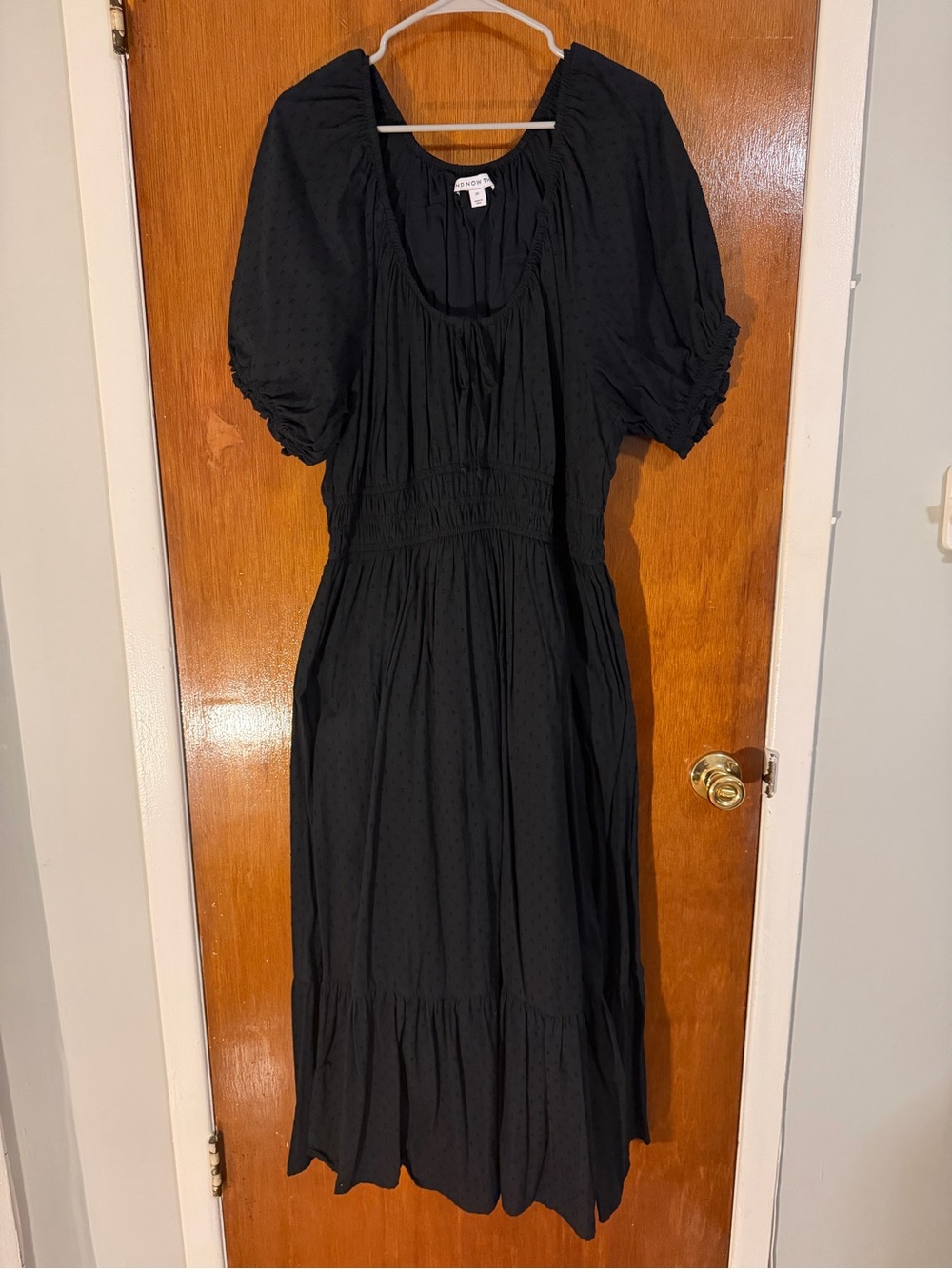Black Puff-Sleeve Maxi Dress with Smocked Waist - Unbranded